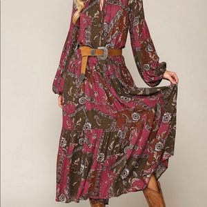 Floral Paisley Mixed Print Tiered Maxi Dress